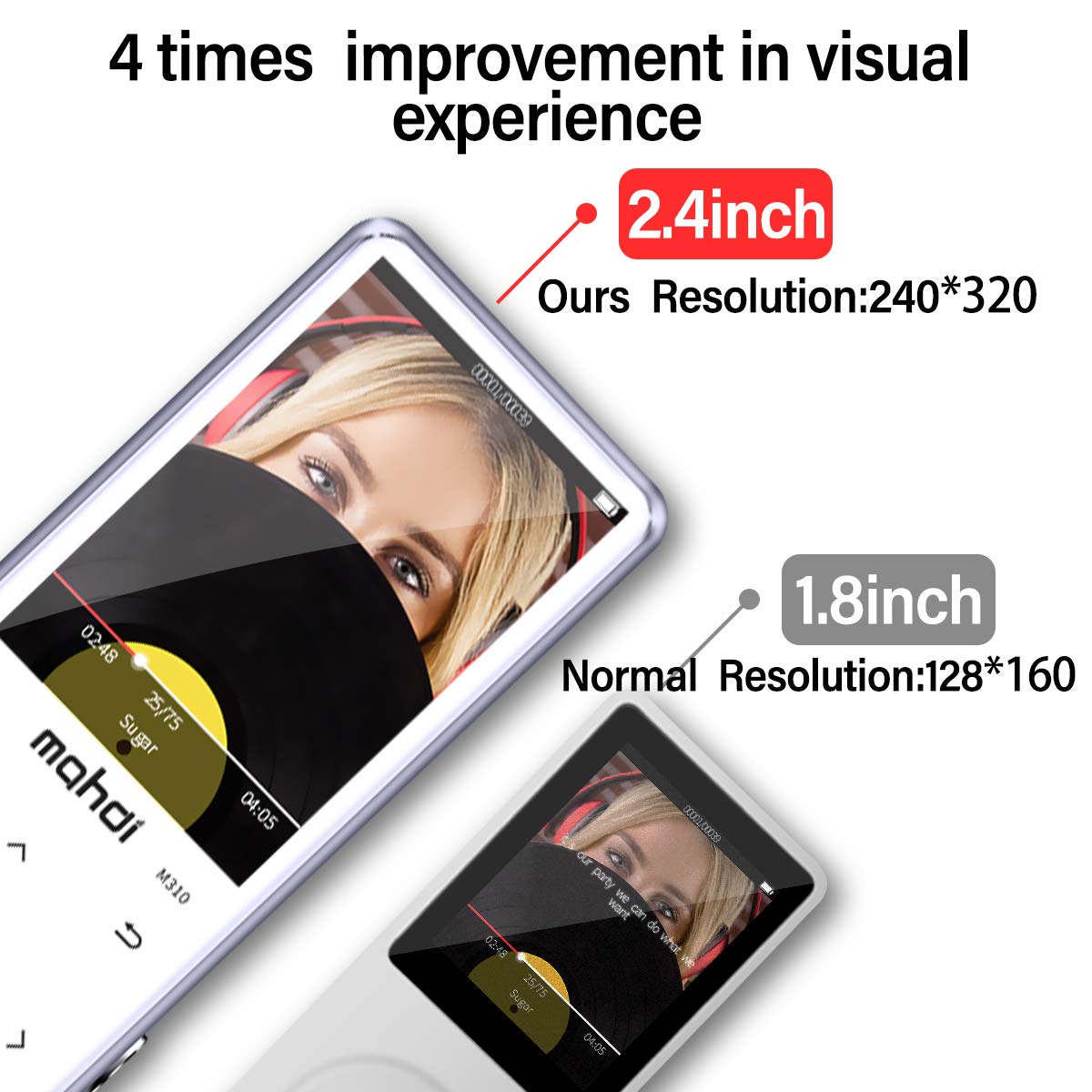 MYMAHDI MP3 Player with Bluetooth 4.2, Touch Buttons with 2.4 inch Screen, 16GB Portable Lossless Digital Audio Player with FM Radio, Voice Recorder, Support up to 128GB, Silver