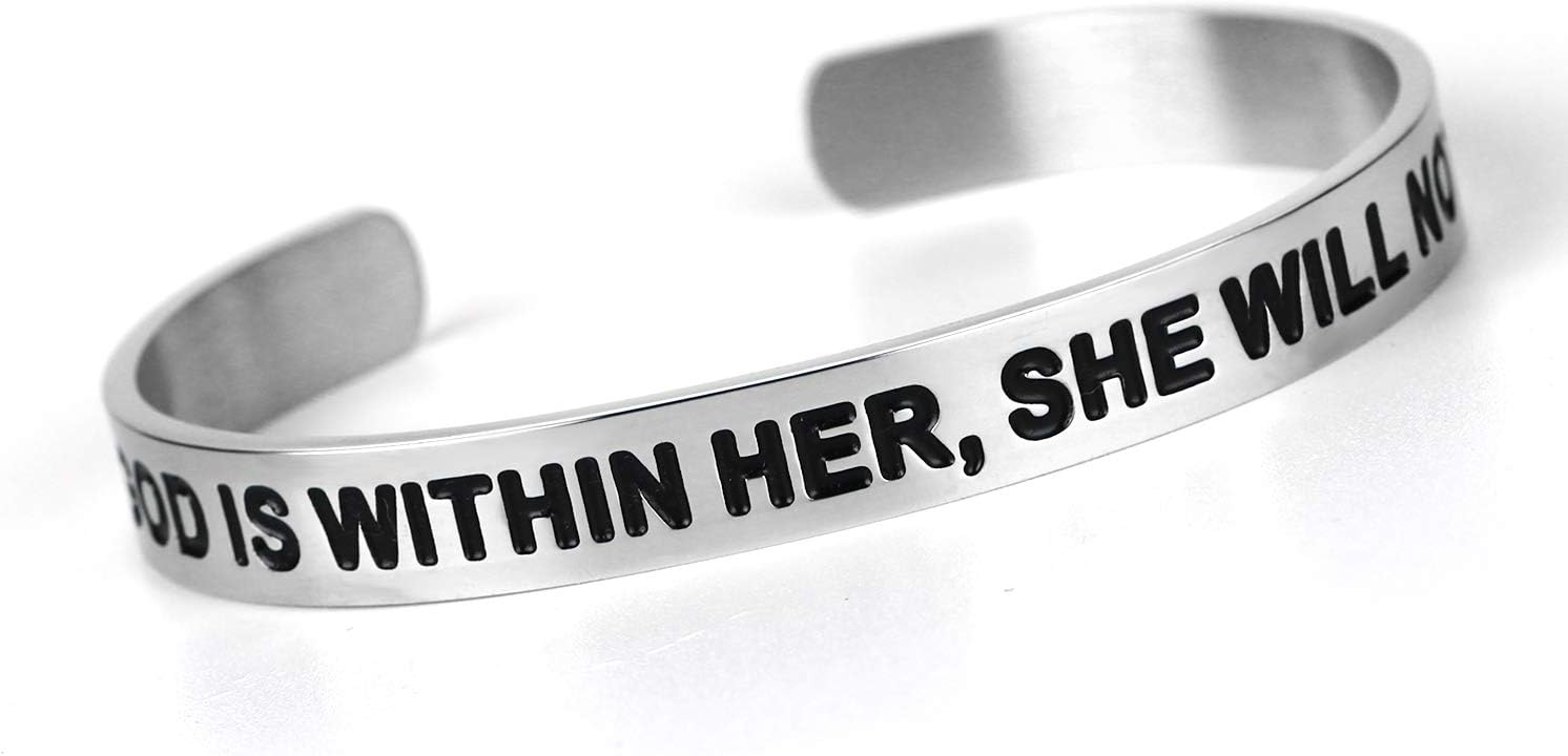 YEEQIN Cuff Bracelet for Girls Christian Bangle Jewelry God is Within Her She Will Not Fail Inspirational Gifts