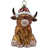 HolyHaHa Cute Highland Cow Glass Blown Ornament for Christmas Tree