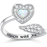 925 Sterling Silver Angel Wing Ring for Women Girls Mother Daughter Jewelry Hug Heart Ring with Message Wrap Open Ring Lap Opal Rings Adjustable Size
