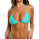 CHANGEZOE Triangle Bikini Tops for Women Halter String Bathing Suit Tops Sexy Brazilian Black White Swimsuit Top