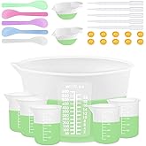 Sjubaopen Silicone Measuring Cups 600ml for Resin, Epoxy, Baking | Easy to Clean, Heat Resistant, Thickened, 100ml+10ml, Stir Sticks, Droppers, Finger Cots for Wax,Chocolate, Jewelry