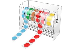 KIYTARBOO Label Dispenser, Sticker Roll Holder,Adjustable Sticker Dispenser, 6 Disks Acrylic Sticker Roll Holder Organizer, Label Stand for Holding Tape Sticker Label Office and Home
