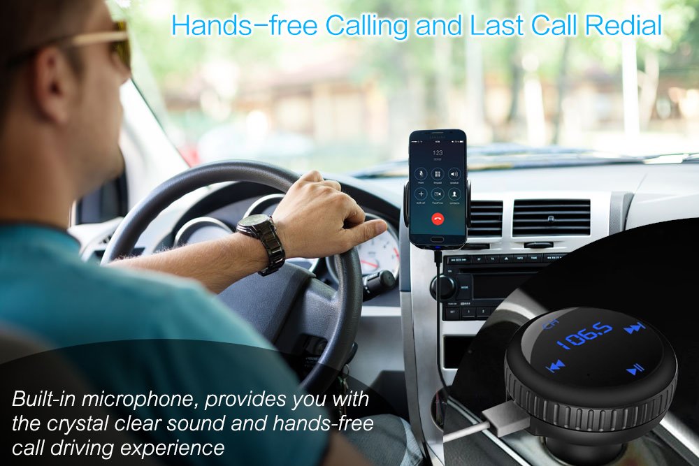 (Upgrade) Bluetooth FM Transmitter With Smart Locator,BliGli Car Charger Car Kit With 3.4A USB Charging Ports,Built-in Mic,Supports Hands-Free Call, Last Call Redial,32G TF Card/U-disk Music Playback