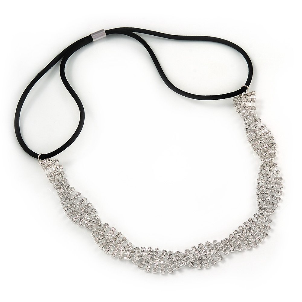 Wedding/Bridal 'Twisted Stripes' Clear Crystal Elastic Hair Band/Elastic Band/Headband - 59cm L (not stretched)