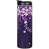 Sanfulin 20oz Portable Insulated Stainless Steel Tumbler with Leak-proof Lid, Double Wall Vacuum Insulated Beverage Tumbler Cup, Floral Designed Travel Coffee Mug (Purple Blossoms)