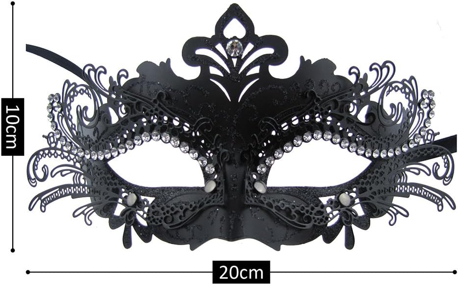 Couple Masquerade Metal Masks Venetian Halloween Costume Mask Mardi Gras Mask (Black-8) - Image 5