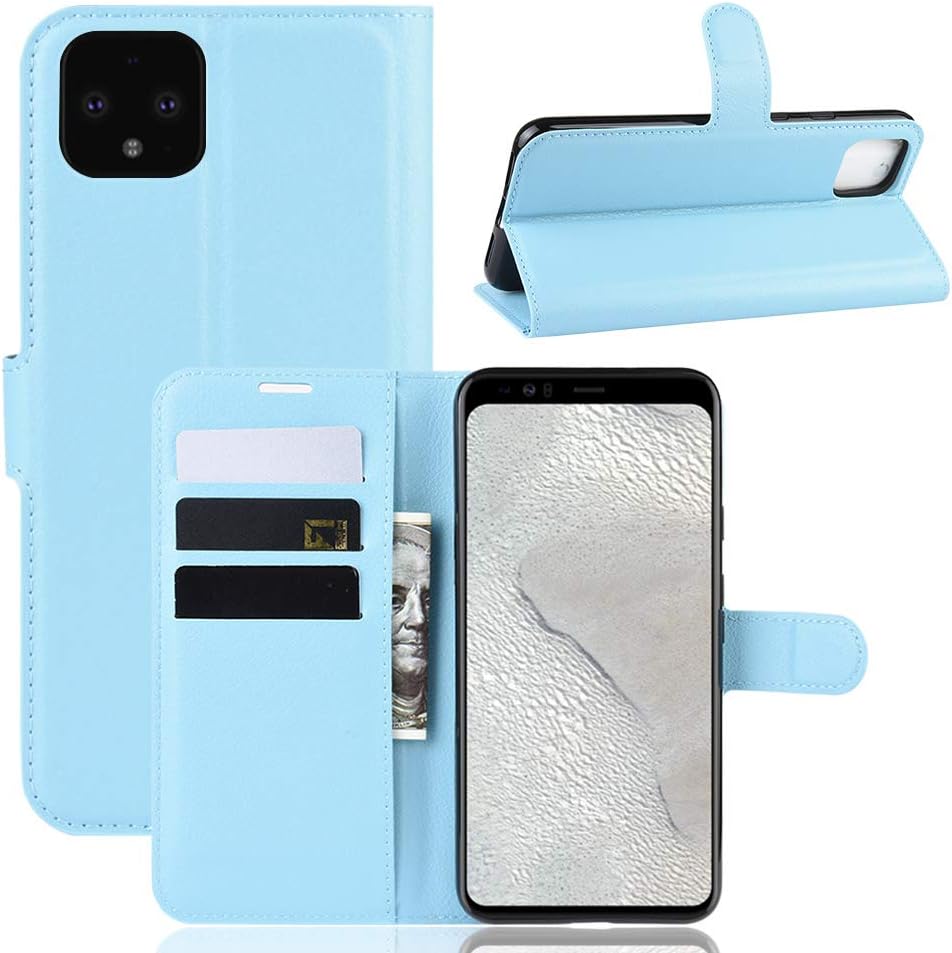 Fertuo Google Pixel 4 XL Case, Premium Leather Wallet Case Flip Folio Cover with Silicone Bumper [Kickstand] [Card Holder] [Magnetic Buckle] Bookcase Skin for Google Pixel 4 XL, Blue
