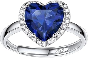 BESTYLE 925 Sterling Silver Birthstone Rings for Women Girls with Clear 2ct Heart/Round/Teardrop/Square Crystal, Solitaire Diamond Halo Open Bands Cubic Zirconia Rings Adjustable Size#6-#12