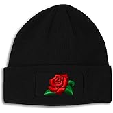 Custom Patch Beanie Rose Flower A Embroidery Skull Cap Hats for Men & Women Acrylic Winter Hats One Size