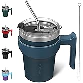 BJPKPK Tumbler With Handle 10oz Stainless Steel Insulated Tumbler Mugs With Lid And Straw For Women And Men,Navy Blue