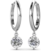 Cate & Chloe Georgia 18k White Gold 14mm Silver Hoop Earrings with Dangling Round Cut Simulated Diamond Crystals, Hypoallergenic Jewelry for Women, Gift for Her
