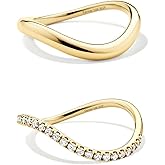 Kainier 2pairs Stacking Rings for Women 1mm 14K Gold Plated CZ V-Shaped Wavy Band Thin Pinky Thumb Stackable Ring Set Dainty Non Tarnish Comfort Fit Size 5 to 10
