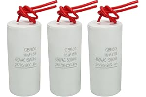 MOUMOUTEN 2Pcs CBB60 Motor Run Capacitor, 16uF/450V 2.87 * 1.46in (73 * 37mm) Round Cylinder Capacitor with 2 Wires for AC Mo