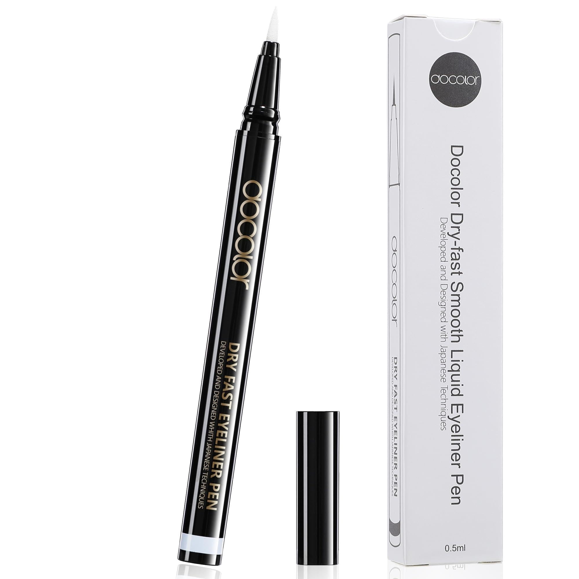 Docolor Waterproof Liquid Eyeliner Pen - White, Smudge Proof & Long Lasting - Hyper Precise Brush Tip for Beginners & Sensitive Eyes - Quick Drying, Intense Matte Ink - Vegan & Cruelty-Free