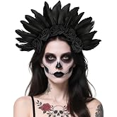 Day of the Dead Feather Flower Headband, Gothic Rose Crown for Halloween | Feather and rose floral headband for Day of the Dead and Halloween looks