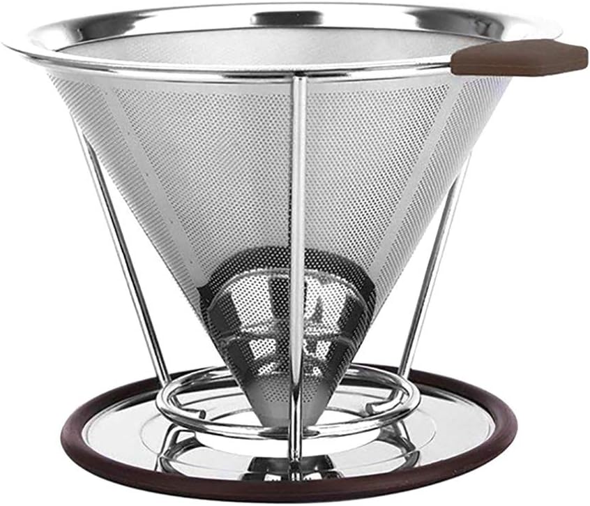 Stainless Steel Coffee Filter, Paperless Pour Over Coffee Dripper, Reusable Pour Over Coffee Filter Cone Coffee Dripper with Removable Cup Stand