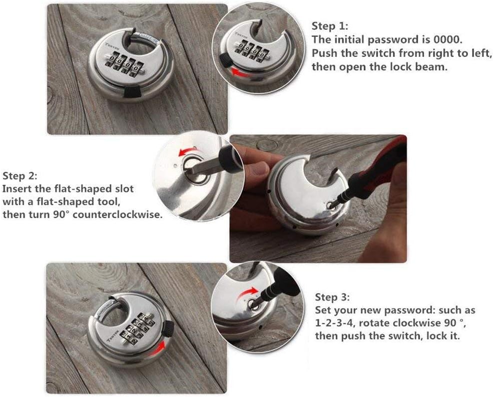 Stainless Steel Discus Padlock 4 Digit (3inch) Combination Lock Outdoor for Warehouse, Sheds, Storage Locker, Units - - 