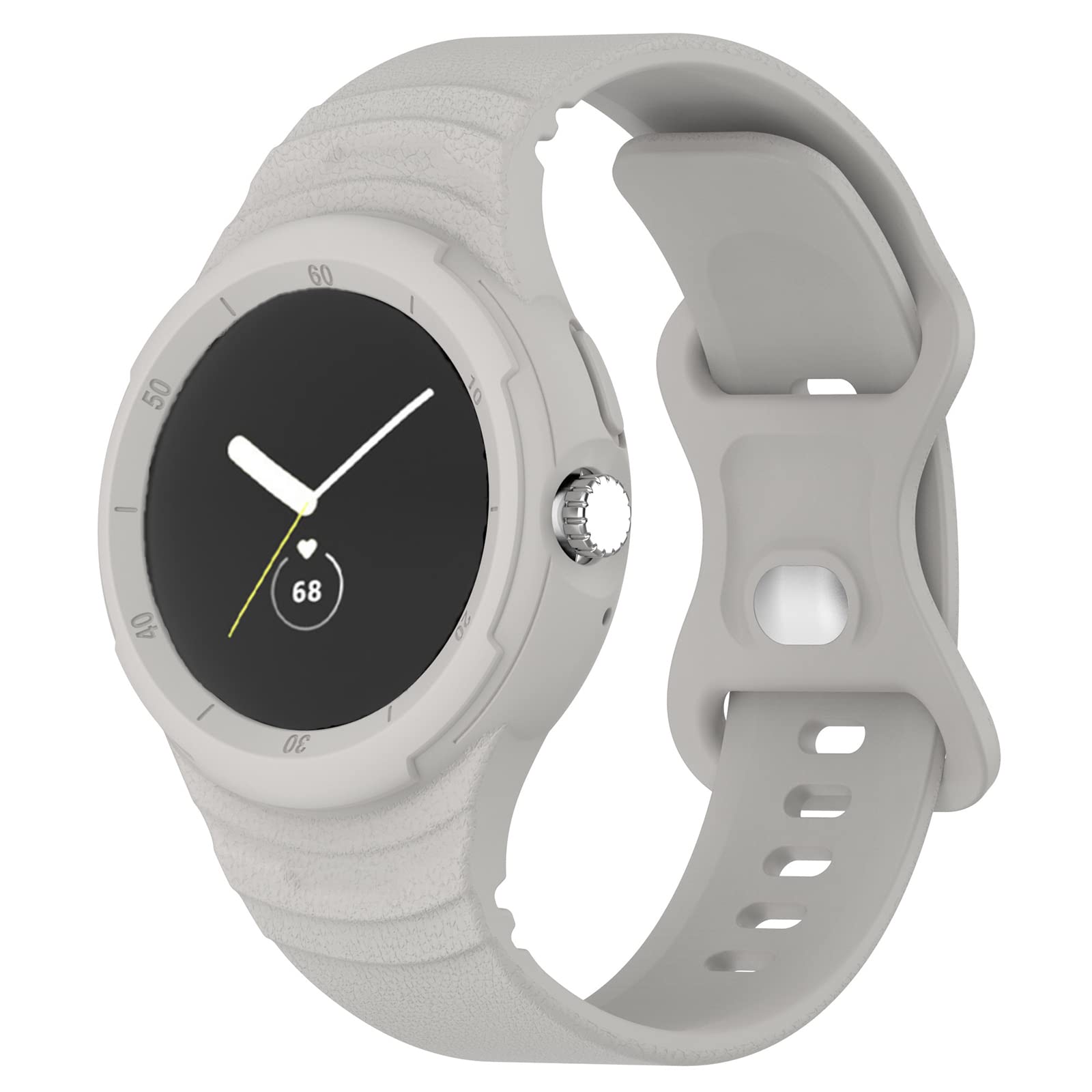 Miimall Silicone Band Compatible with Google Pixel Watch Strap with Case, Soft Silicone Sports Shockproof Waterproof Band with Bumper Case Adjustable Replacement Strap for Pixel Watch-Light Grey