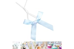 GUIFIER 50 Pack 3" Blue Satin Twist Tie Bows, Twist Bows for Treats, Ribbon Bows with Twist Ties Gift Wrap Bows, Pretied Bows Ties for Cake Pops, Baby Shower, Sweets Packaging, Party Favors, Gifts