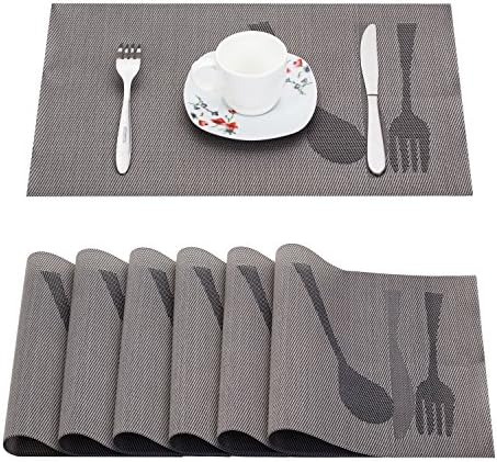 Washable Placemats Heat Insulation Non-slip Table Mats for Kitchen Dining Set of 6 (Silver)