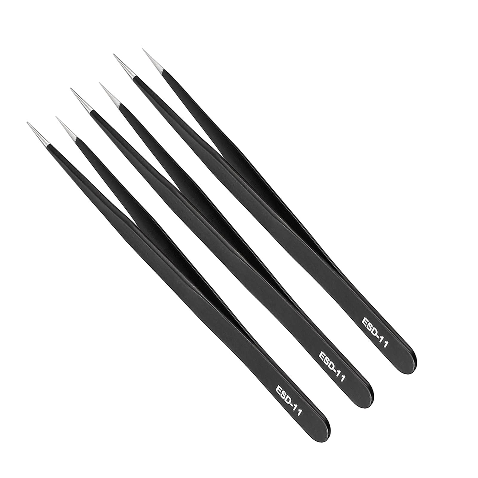 CoCud ESD Tweezer, 5.5" Length Stainless Steel Anti-static Straight Point Tip Pickup Tool - (Applications: for Mechanical Equipment Repair), 3-Pieces