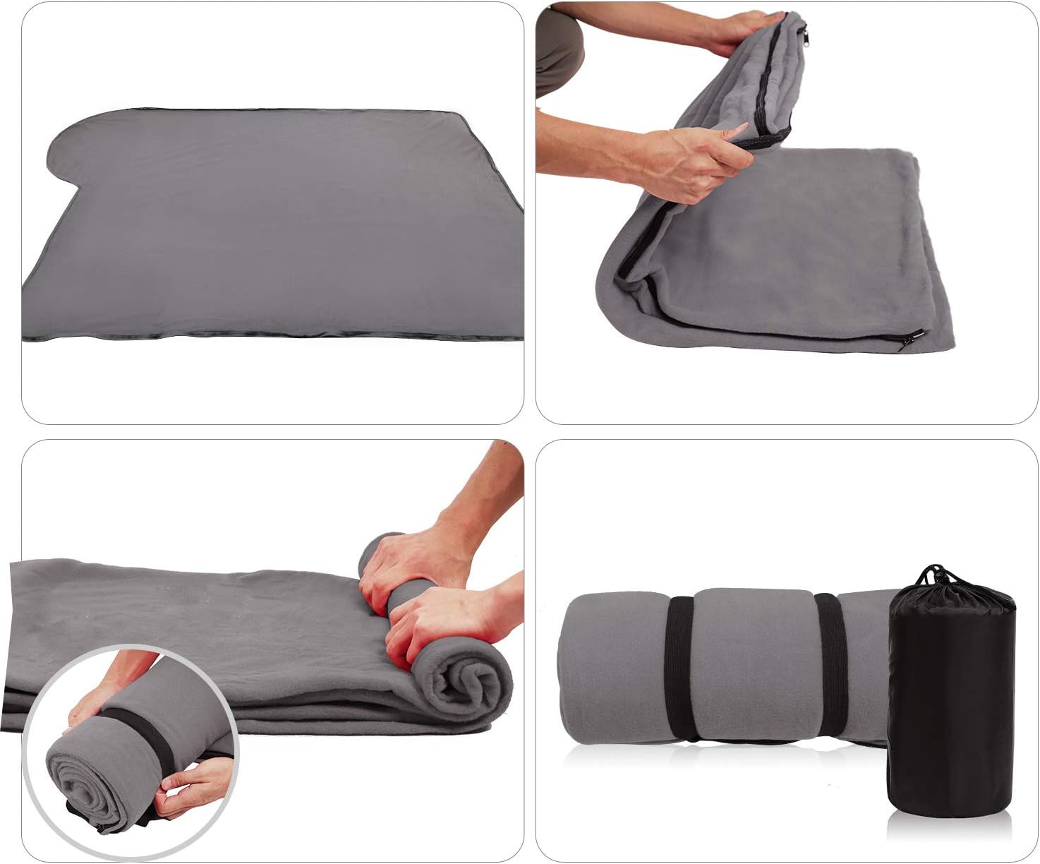 REDCAMP Fleece Sleeping Bag Liner with Hood, Great for Adult Warm or Cold Weather, 87" Long Full Sized Zipper Camping Blanket for Outdoor, Grey: Home & Kitchen