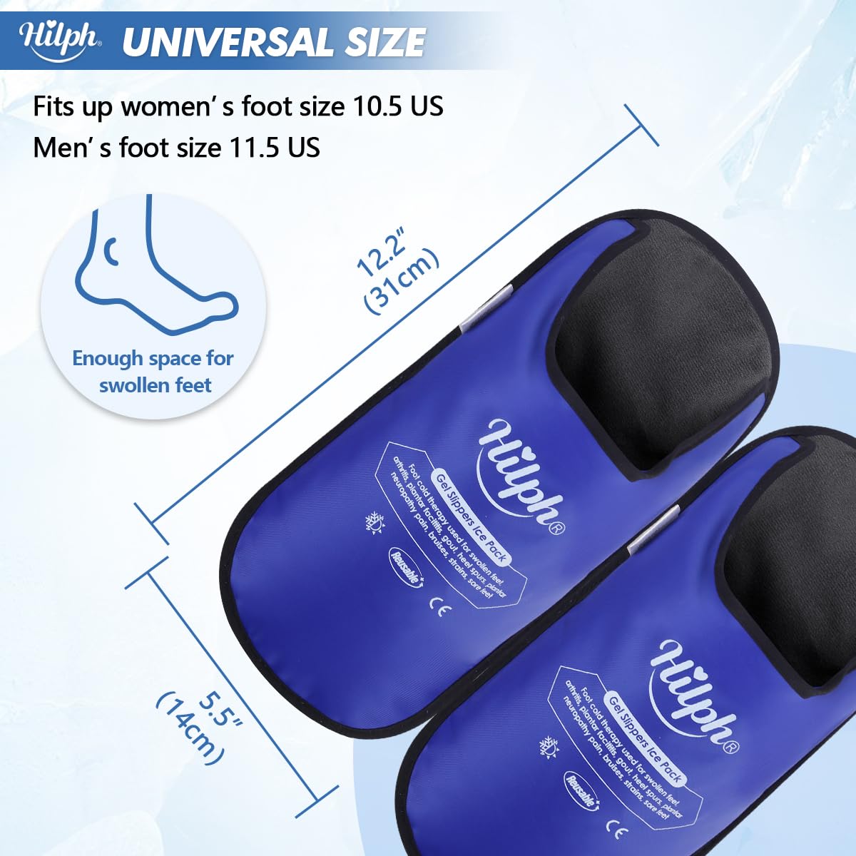 Hilph Foot Ice Pack Slippers for Plantar Fasciitis & Bunion 2 Packs, HSA or FSA Eligible Reusable Hot Cold Packs Gel Ice Slipper for Foot & Toes Pain, Gout, Foot Surgery, Neuropathy, Swollen (Blue)