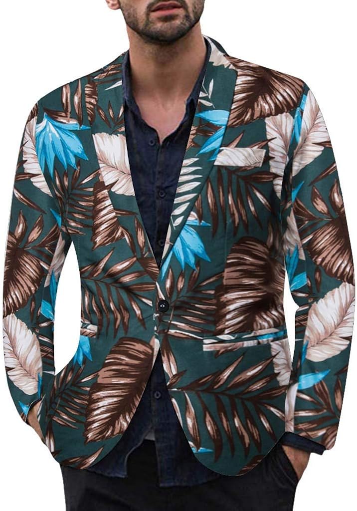 MrTom Blazer Casual Hombre Hawaiana Chaqueta de Traje Elegante Slim Fit