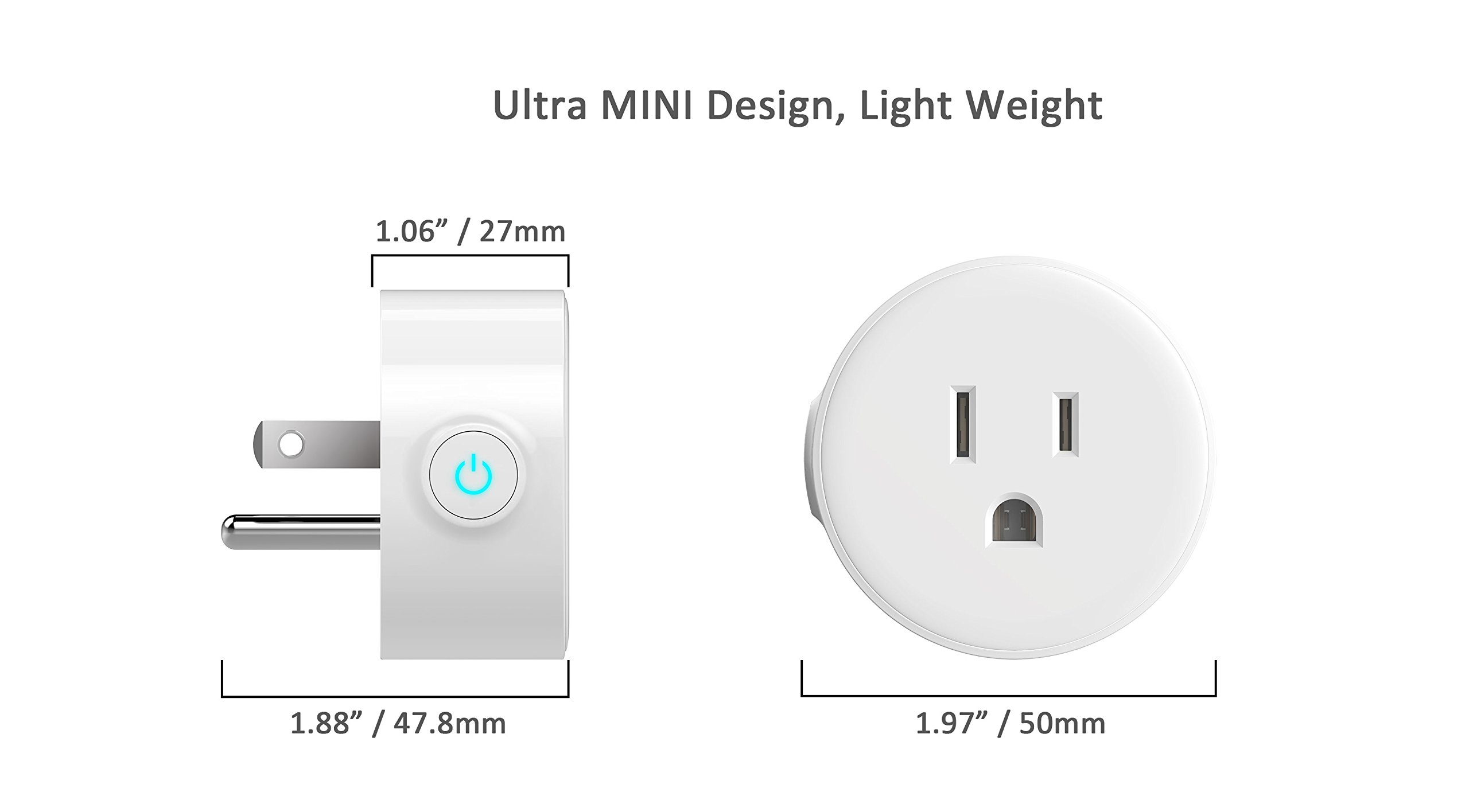 Smart Plug Mini Smart Outlet Wifi Timer Switch, Works with Amazon Alexa and Google Home, 2.4G Wifi Connection, No Hub Needed, 100 - 220V 1200W Max Load, ETL FCC Listed (Pack of 1)