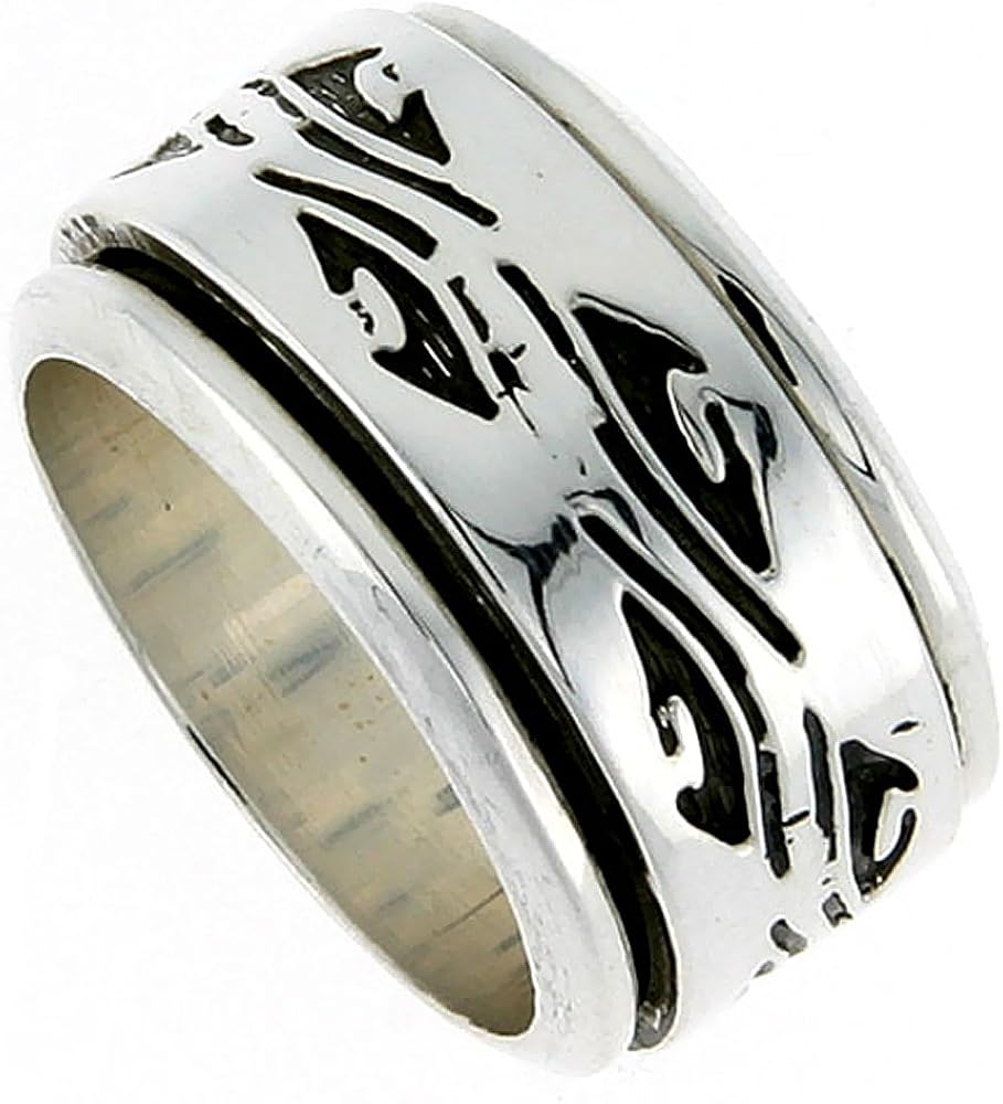 13mm Sterling Silver Mens Spinner Ring Native American Pattern