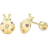 14k REAL Yellow Gold Ladybug Stud Earrings with Screw Back