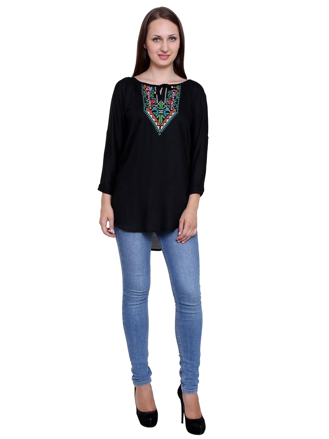 papsara black rayon slub women's long top