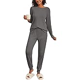 Ekouaer Women's Pajama Sets Casual 2Pcs Sleepwear Long Sleeve Pullover Tops Long Joggers Pants with Pockets