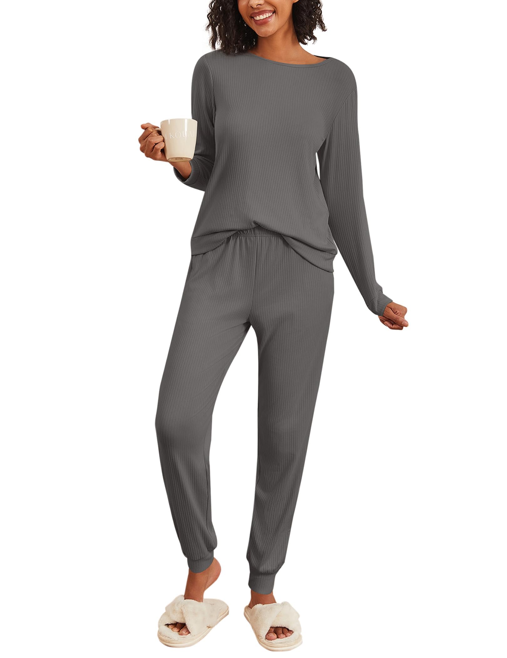 Ekouaer Womens Ribbed Knit Pajama Sets 2 Piece