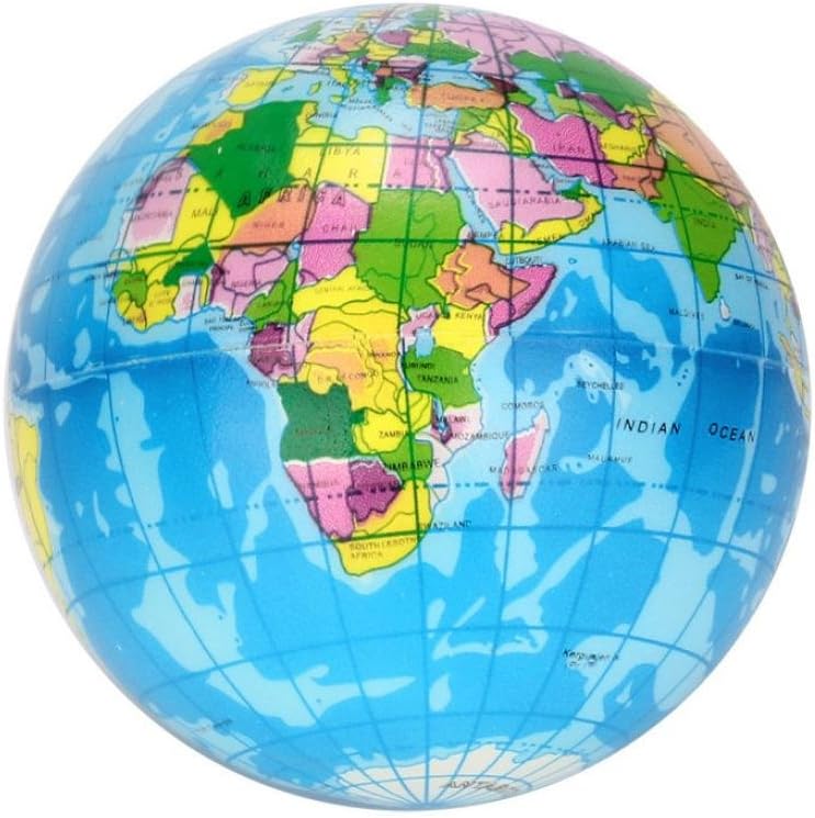 Earth Ball Stress Relaxable Squeeze Ball - World Map Foam Ball Atlas Globe Palm Ball Stress Relief Decompression Toy (B)