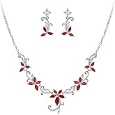 Crysdue Flower Leaf Wedding Jewelry Set for Bridal Bridemaid, Cubic Zirconia Teardrop Elegant Silver/14K/Rose Gold Plated Vine Necklace Dangle Earrings for Prom Party