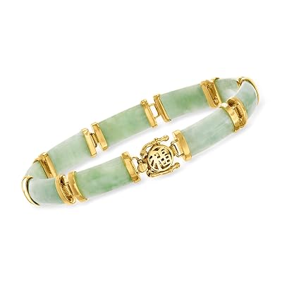 Ross-Simons Jade Good Fortune Bracelet in 18kt Gold Over Sterling, Elegant Bracelet for Women, Silver Jewelry, Christmas, Birthday Gift, 7.5"