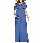 Peauty Fall Maternity Dresses for Women Maternity Photoshoot Dress with Decorative Button Baby Shower Dress