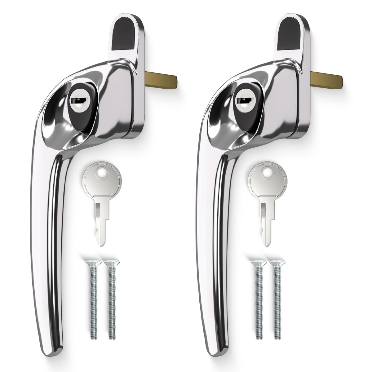 Bwintech 2 Pcs Offset Polished Chrome UPVC Zinc Window Handle, Left Hand, 43mm Spindle for Indoor and Outdoor UPVC Window