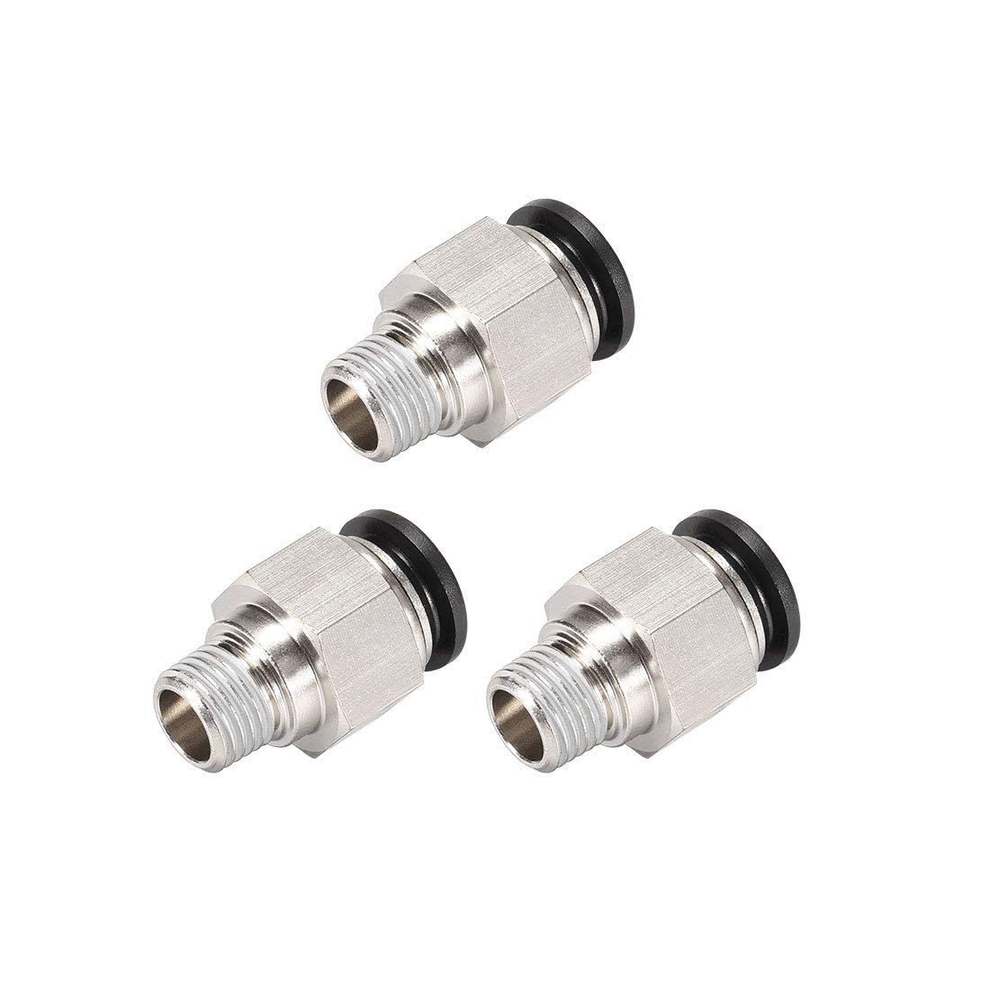 sourcing map Straight Pneumatic Push to Quick Connect Fittings 1/4NPT Male x 12mm Tube OD Silver Tone 3pcs