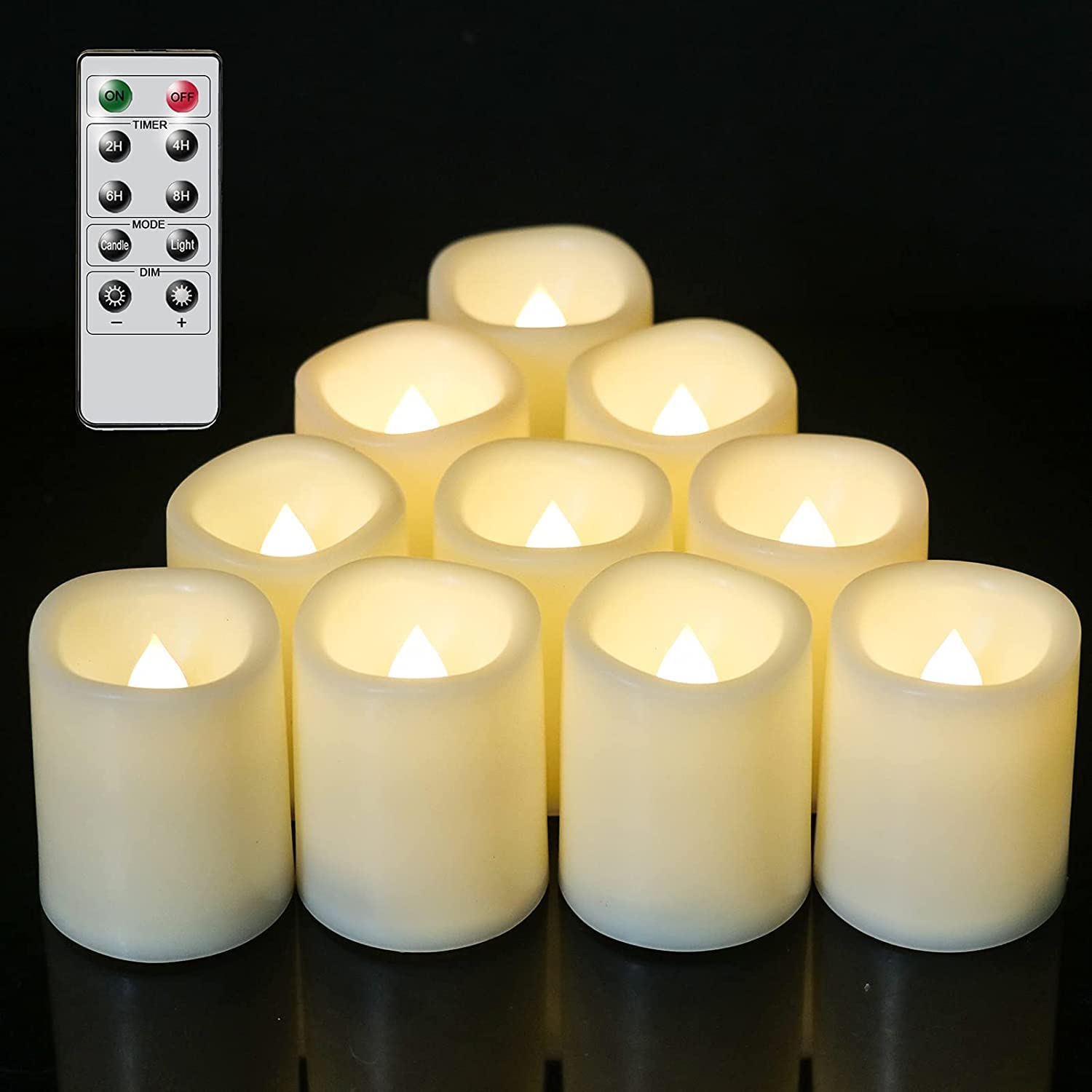 Eldnacele Led Flickering Flameless Votive Tea Lights Candles with Remote Control Battery Operated Set of 10 Electric Tealights Candle for Home Christmas,Xmas Decorations 300+Hours