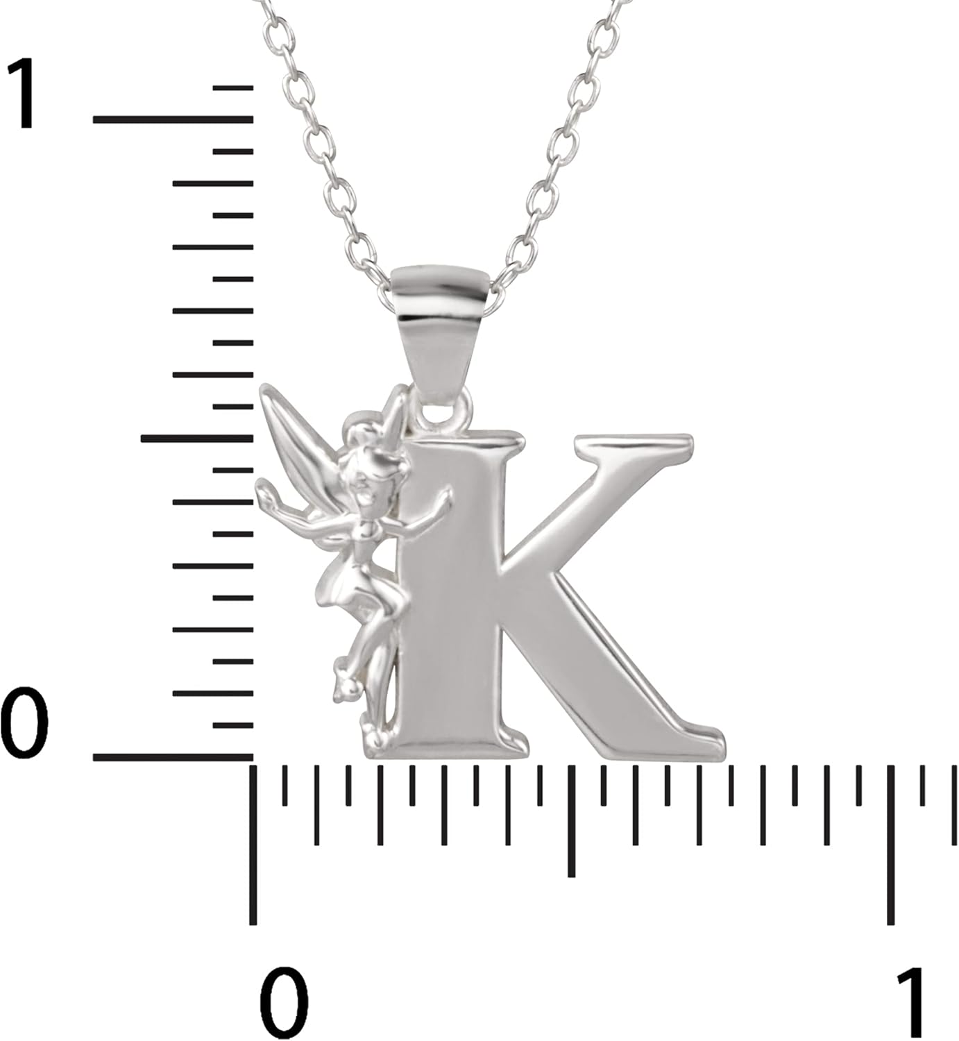 Disney "Tinkerbell" K Initial Silver Pendant Necklace: Jewelry