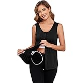 Momctnino Woman's Mastectomy Shirts with Drain Pockets Open Front Breast Cancer Tank Top Post Mastectomy Must Haves