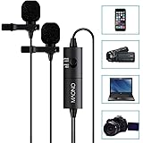 Dual Lavalier Microphones-MAONO AU200 Lapel Shirt Handsfree Clip-on Battery Powered Mics for DSLR Camera, iPhone, Android, Smartphone, PC, Computer, Laptop, Recorder (236in/20ft)