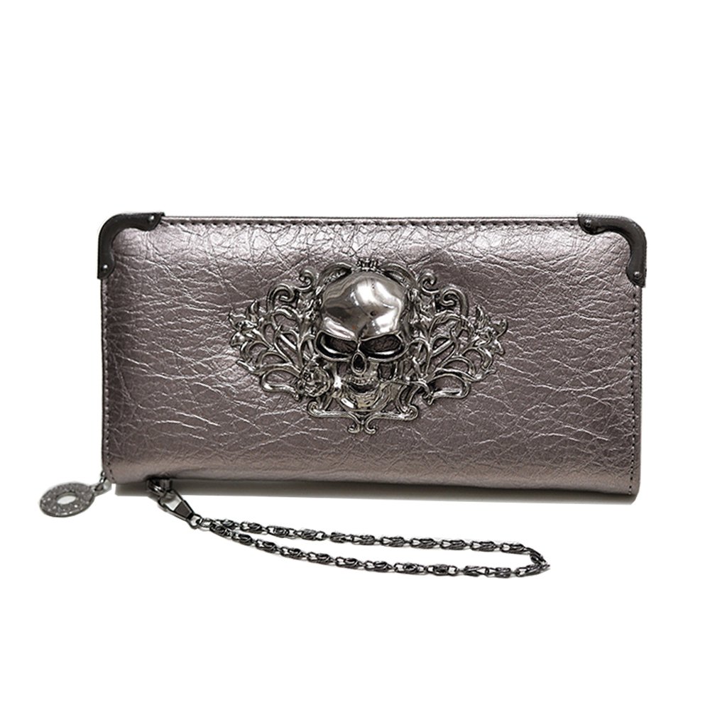 Chikencall Womens Punk Skull Print Wallets for Ladies Long Purse Clutch Wallet