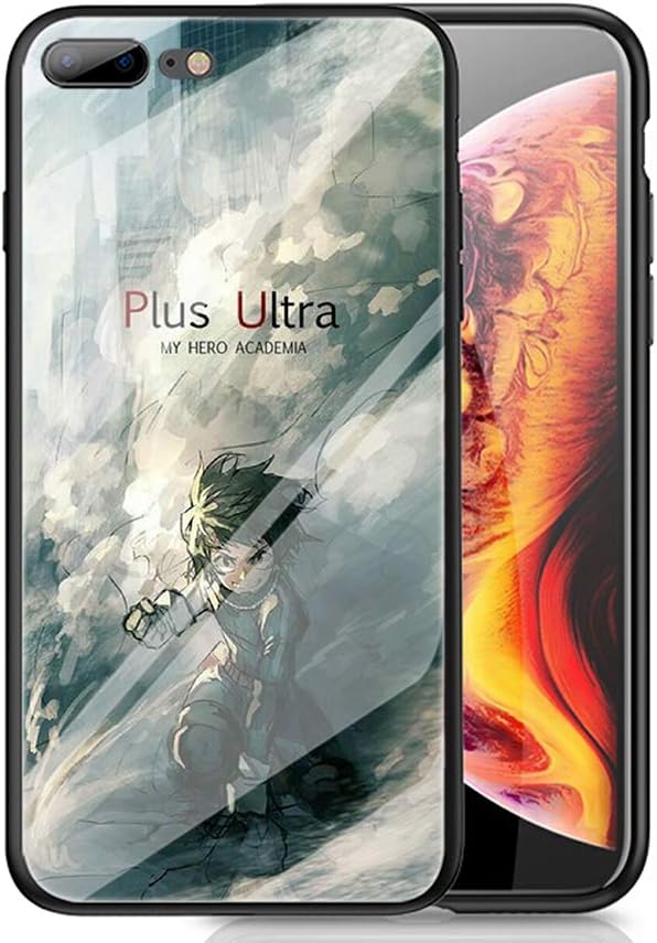 RUIWEI RWNO-256 My Hero Academia Designed for iPhone 5/5s/SE Case，Tempered Glass Back Cover and Black Anti-Scratch Shock Absorption Cover Case