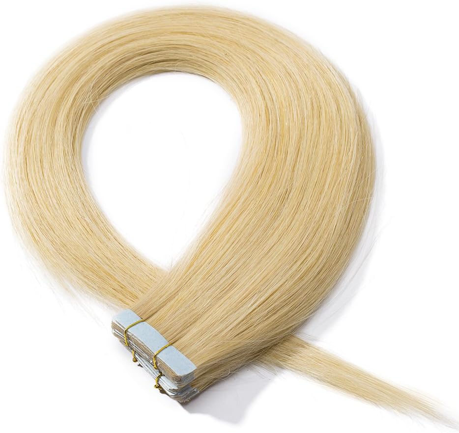 12 inches Tape in Hair Extensions Human Hair 20 PCS Straight Skin Weft Real Remy Hair Extension (40g, 24 Natural Blonde)