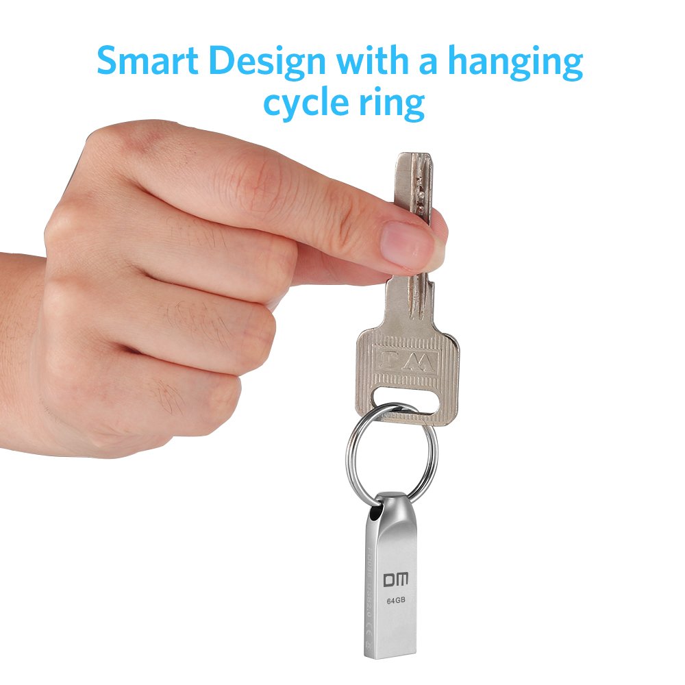 Clé USB 64 Go 64GB Pen Drive USB Clef Flash Drive Aluminium Annneau Porte-Clés Waterproof Stick Etanche pour PC Laptop Ordinateur Tablette et Les Autres USB Appareils Argent