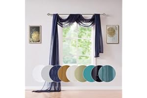 ASATEX Medium Length 56" (W) x 144" (L) Navy Blue Sheer Window Scarf. Voile Window Treatments are Perfect As Valance Scarves As Well As Bed Canopy Or Wedding Decoration. AMA 56" x 144" Navy